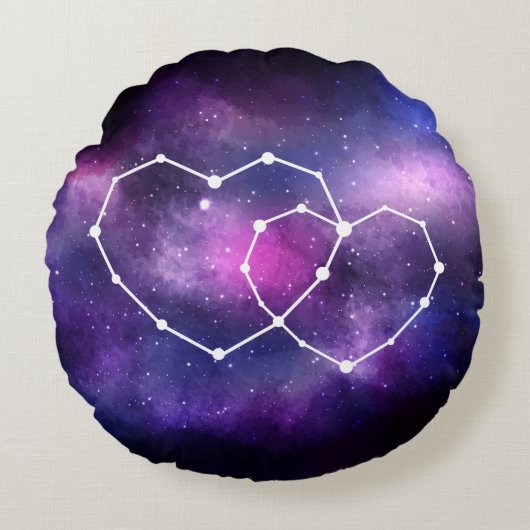 Galaxy Space Romantic Hearts Star Constellation Rundes Kissen (Vorderseite)