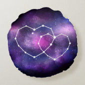 Galaxy Space Romantic Hearts Star Constellation Rundes Kissen (Rückseite)