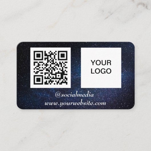 Galaxy Space Social Media QR Code Navy Blue Modern Visitenkarte (Vorderseite)