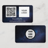 Galaxy Space Social Media QR Code Navy Blue Modern Visitenkarte (Vorne/Hinten)