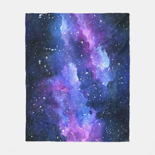 Galaxy Space Universe Wasserfarbe Lila Fleecedecke (Vorderseite)