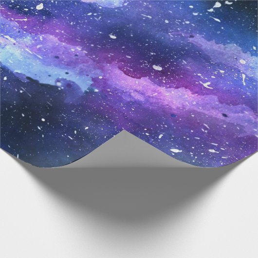 Galaxy Space Universe Wasserfarbe Lila Geschenkpapier (Ecke)