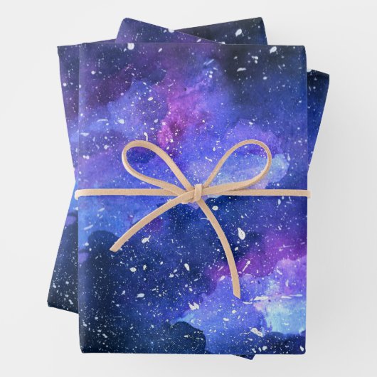 Galaxy Space Universe Wasserfarbe Lila Geschenkpapier Set (Beispiel)
