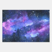 Galaxy Space Universe Wasserfarbe Lila Geschenkpapier Set (Vorderseite)