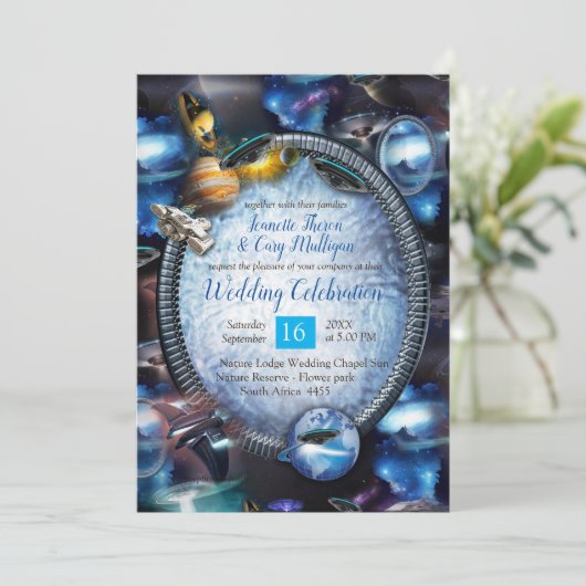 Galaxy Space Visitors Einladung (Stehend Vorderseite)