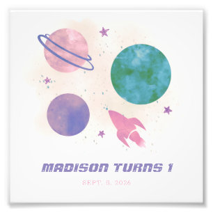 Galaxy Space Watercolor Planet Girl Fotodruck