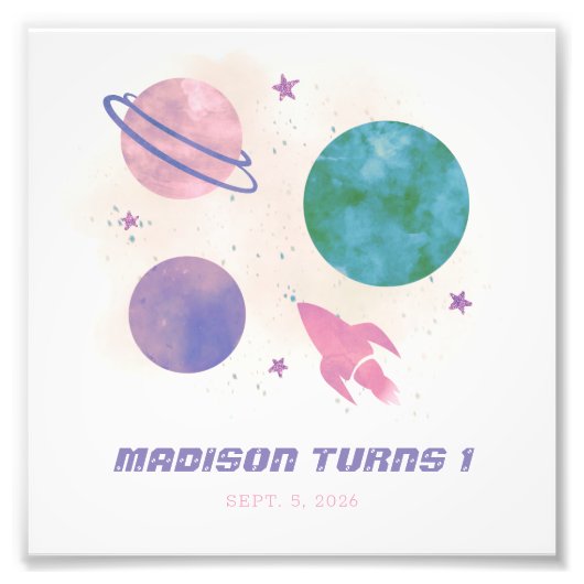 Galaxy Space Watercolor Planet Girl Fotodruck (Vorne)