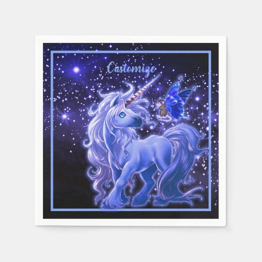 Galaxy Sparkle Blue Unicorn Serviette (Vorderseite)