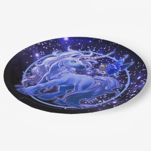 Galaxy Sparkle Bue Unicorn Pappteller