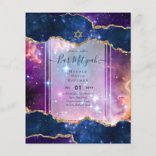 Galaxy Starry Night BAR MITZVAH Einladung blau (Vorderseite)