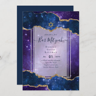 Galaxy Starry Night BAR MITZVAH Einladung blau
