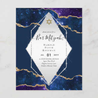 Galaxy Starry Night BAR MITZVAH Einladung blau