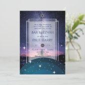 Galaxy Starry Night BAR MITZVAH Einladungen Marine (Stehend Vorderseite)