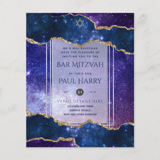 Galaxy Starry Night BAR MITZVAH Einladungen Marine Flyer (Vorne)