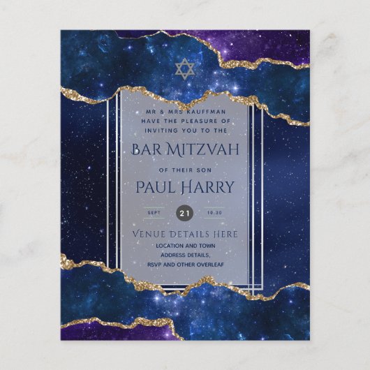 Galaxy Starry Night BAR MITZVAH Einladungen Marine Flyer (Vorne)