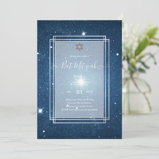 Galaxy Starry Night BAT MITZVAH Einladung (Stehend Vorderseite)