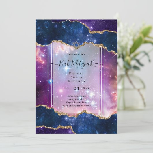 Galaxy Starry Night BAT MITZVAH Einladung (Stehend Vorderseite)