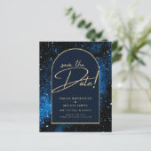Galaxy Starry Night Blue Gold Wedding RETT DATE (Stehend Vorderseite)