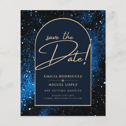 Galaxy Starry Night Blue Gold Wedding RETT DATE (Vorderseite)