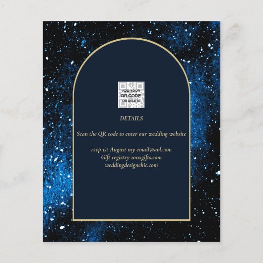 Galaxy Starry Night Blue Gold Wedding RETT DATE Flyer (Hinten)