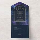 Galaxy Starry Night Lila Blue Gold Wedding All In One Einladung (Innen Boden)
