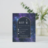 Galaxy Starry Night Lila Blue Gold Wedding RSVP (Stehend Vorderseite)