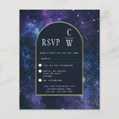 Galaxy Starry Night Lila Blue Gold Wedding RSVP (Vorderseite)