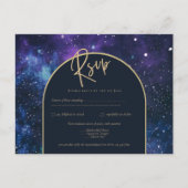 Galaxy Starry Night Lila Blue Gold Wedding RSVP Postkarte (Vorderseite)
