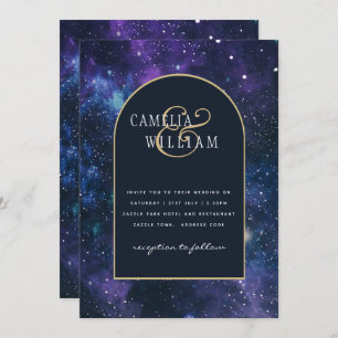 Galaxy Starry Night Lila Blue Wedding Einladung