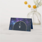 Galaxy Starry Night Lila Blue Wedding Platzkarte (Rückseite)