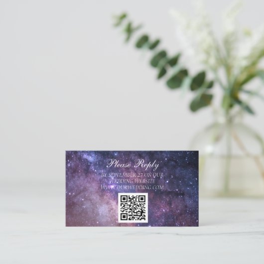 Galaxy Starry Night Lila Sky Universe Wedding Begleitkarte (Stehend Vorderseite)