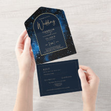 Galaxy Starry Night Navy Blue Gold Hochzeit