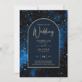 Galaxy Starry Night Navy Blue Gold Hochzeit Einladung (Vorderseite)