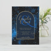 Galaxy Starry Night Navy Blue Gold Hochzeit Einladung (Stehend Vorderseite)