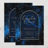 Galaxy Starry Night Navy Blue Gold Hochzeit Einladung (Vorne/Hinten)