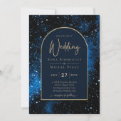 Galaxy Starry Night Navy Blue Gold Hochzeit Einladung (Vorderseite)
