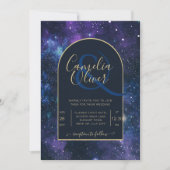 Galaxy Starry Night Navy Blue Gold Hochzeit Einladung (Vorderseite)