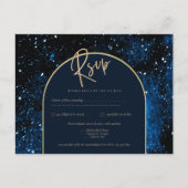 Galaxy Starry Night Navy Blue Gold Hochzeit Postkarte (Vorderseite)