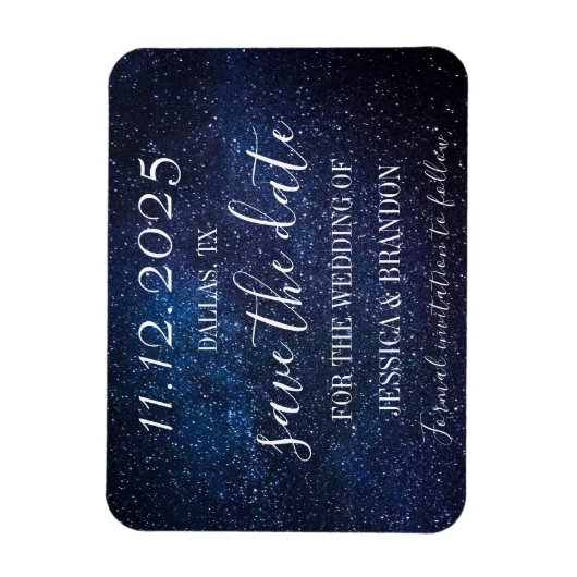 Galaxy Starry Night Navy Blue Wedding Magnet (Vertikal)