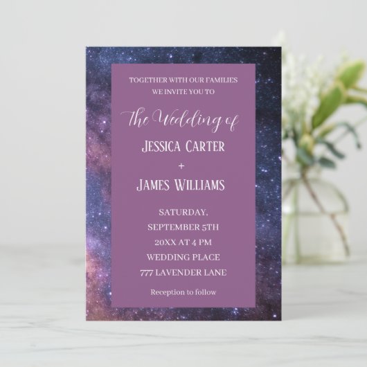 Galaxy Starry Night Outer Space Universe Wedding Einladung (Stehend Vorderseite)