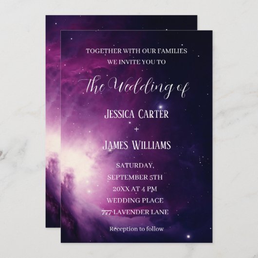 Galaxy Starry Night Outer Space Universe Wedding Einladung (Vorne/Hinten)
