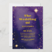 Galaxy Starry Night Sky Blue Lila Gold Wedding Einladung (Vorderseite)