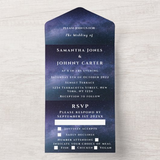 Galaxy Starry Night Sky Universe Hochzeitsnebel All In One Einladung (Innen Boden)