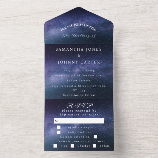 Galaxy Starry Night Sky Universe Hochzeitsnebel All In One Einladung (Innen Boden)