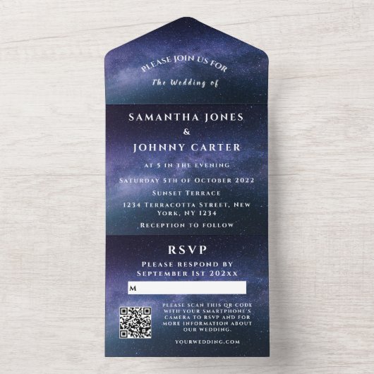 Galaxy Starry Night Sky Universe Hochzeitsnebel All In One Einladung (Innen Boden)