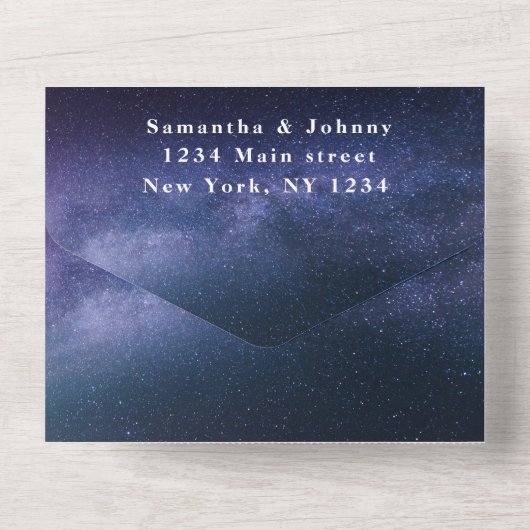 Galaxy Starry Night Sky Universe Hochzeitsnebel All In One Einladung (Rückseite)