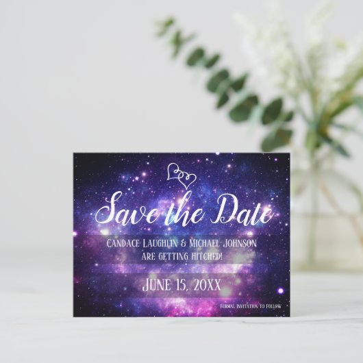 Galaxy Starry Night Space Hochzeit Speichern Sie d Postkarte (Stehend Vorderseite)