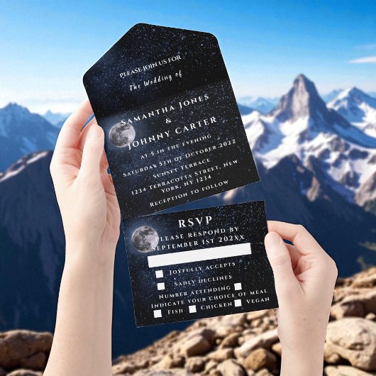 Galaxy Starry Night Stars Sky Wedding Moon All In One Einladung