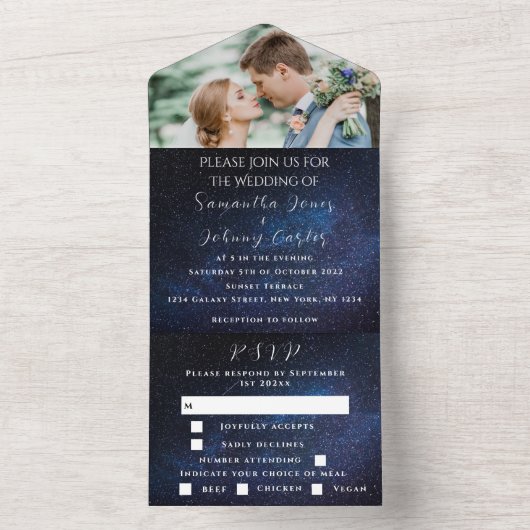 Galaxy Starry Night Stars Sky Wedding Neula Foto All In One Einladung (Innen Boden)