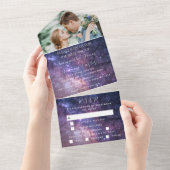 Galaxy Starry Night Stars Sky Wedding Neula Foto All In One Einladung (Abreißen)